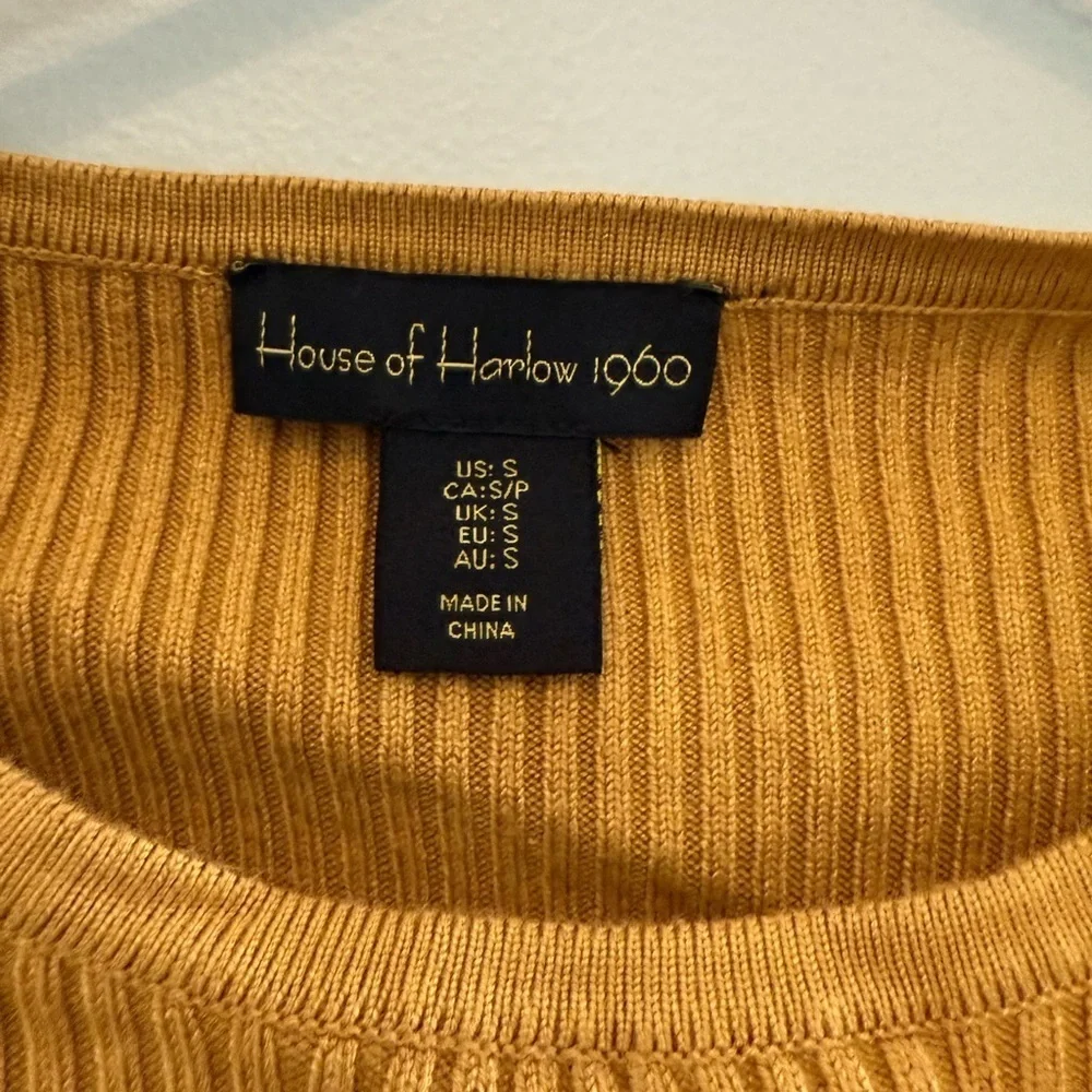 House Of Harlow Ribbed Knit Body Con Dress with Shaw Gold Mustard Size Small